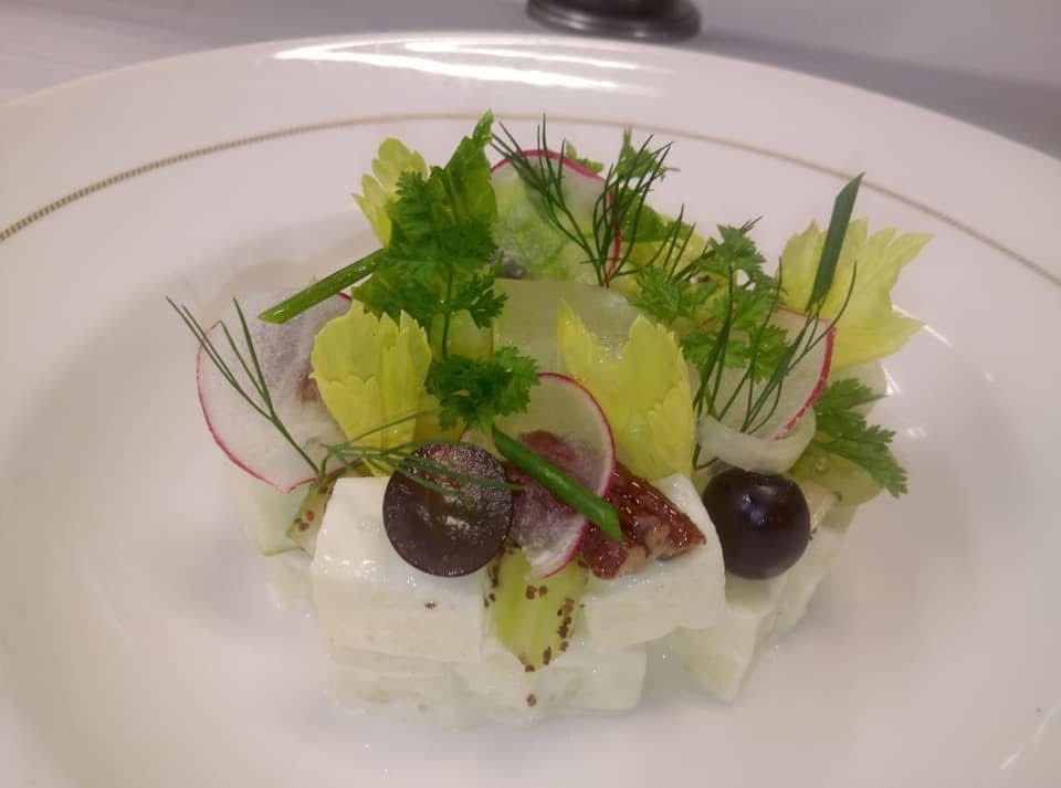 A dish prepared by a Chef Yacht Club chef