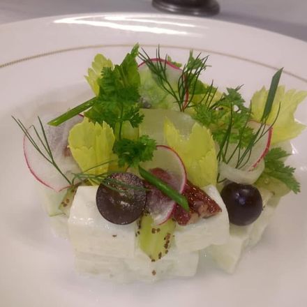 A dish prepared by a Chef Yacht Club chef