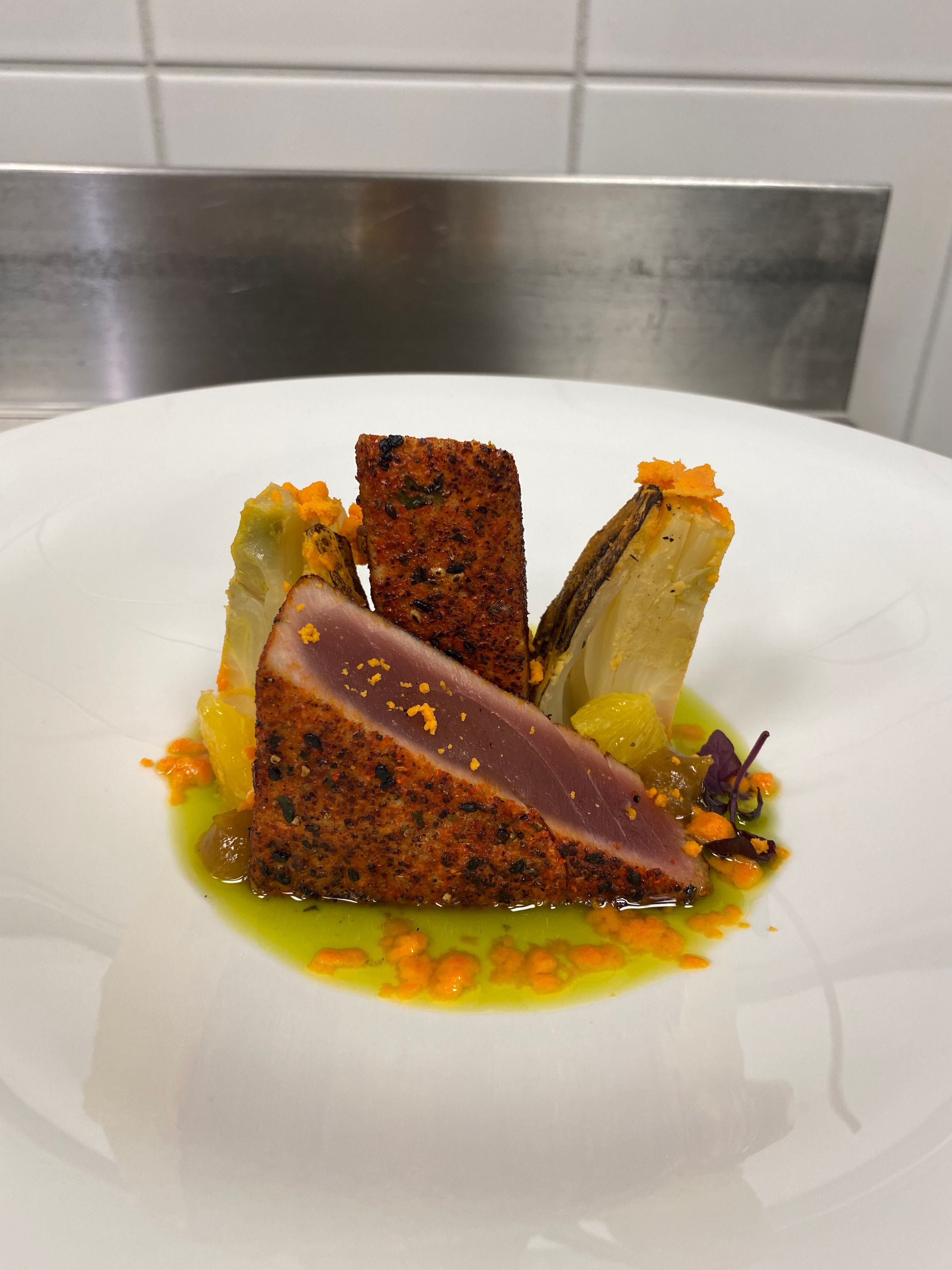 A dish prepared by a Chef Yacht Club chef