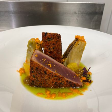 A dish prepared by a Chef Yacht Club chef