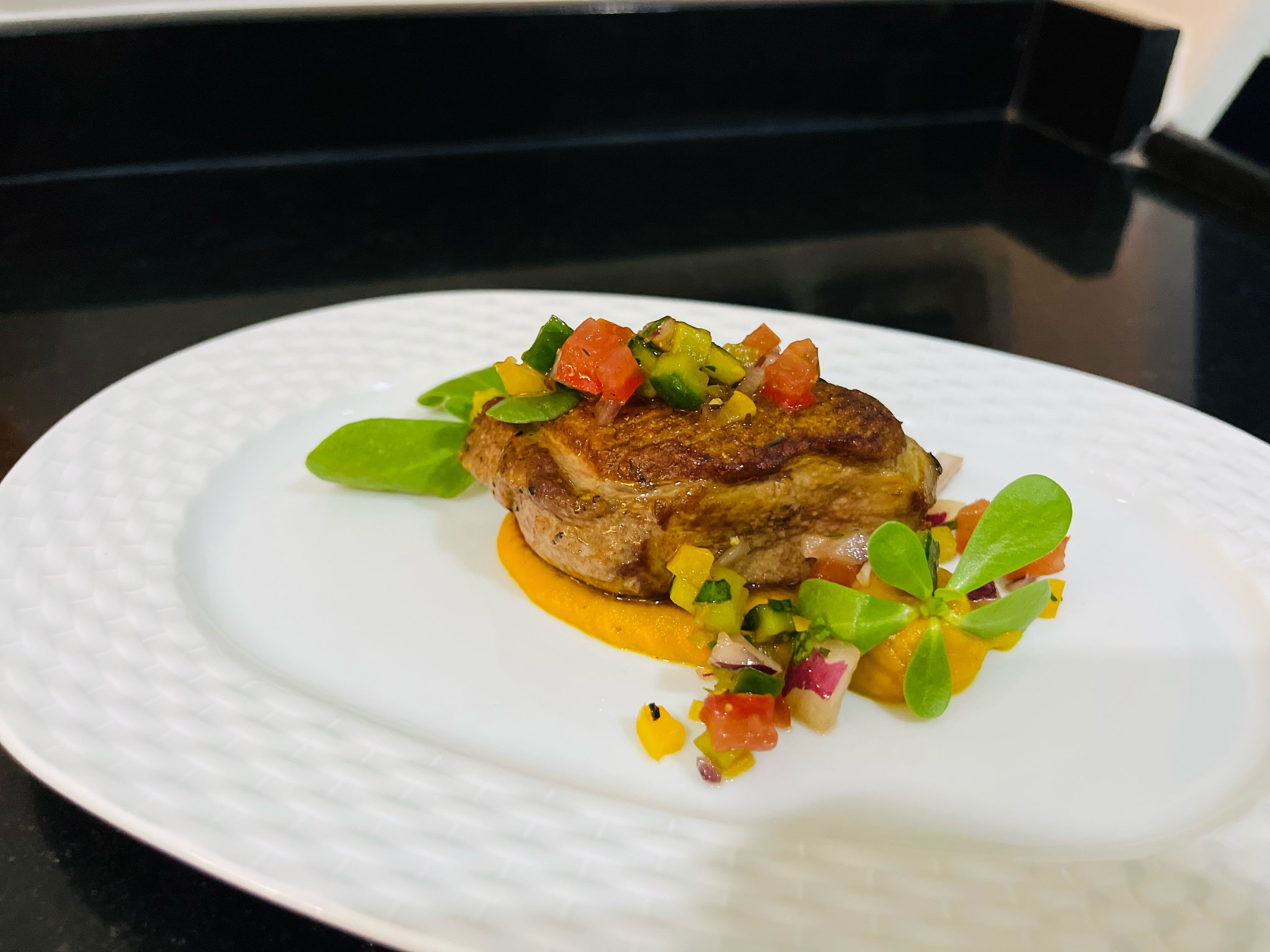 A dish prepared by a Chef Yacht Club chef
