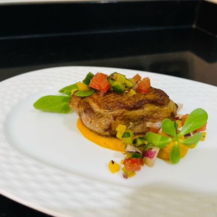 A dish prepared by a Chef Yacht Club chef