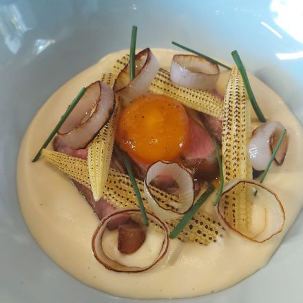 A dish prepared by a Chef Yacht Club chef